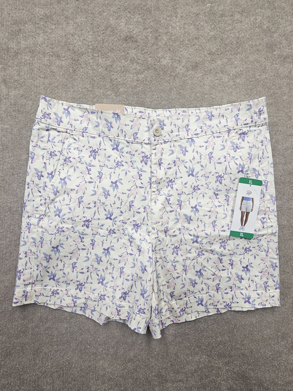 JACHS Girlfriend Womens XL Floral Stretch Satin Chino Shorts Elastic Waist NWT